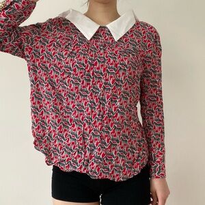 Zara red collared zebra print blouse